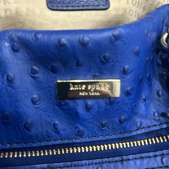 Kate Spade New York Blue Ostrich Embossed Leather Zip Shoulder Bag - Picture 7 of 8